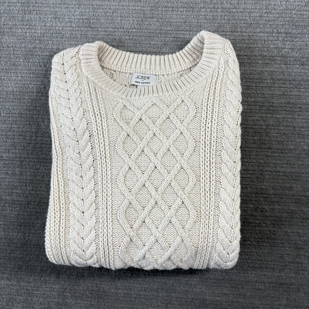 J Crew Sweater Women S Cream Cable Knit Fisherman Classic Coastal Cotton Preppy - Picture 9 of 10